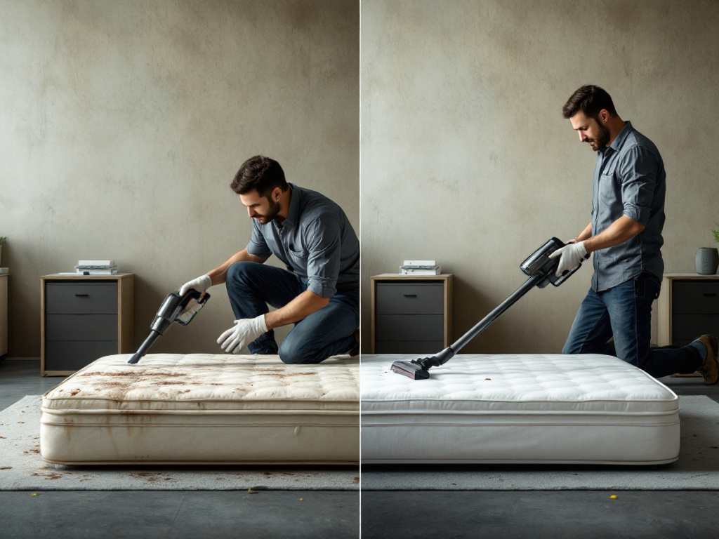 Mattress cleaning process close-up